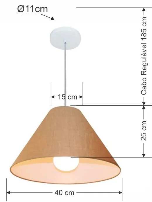 Lustre Pendente Cone Md-4078 Cúpula em Tecido 25/40x15cm Palha - Bivolt