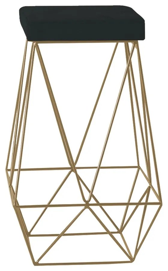 Banqueta Decorativa Kathy Base Gold Suede Preto G41 - Gran Belo