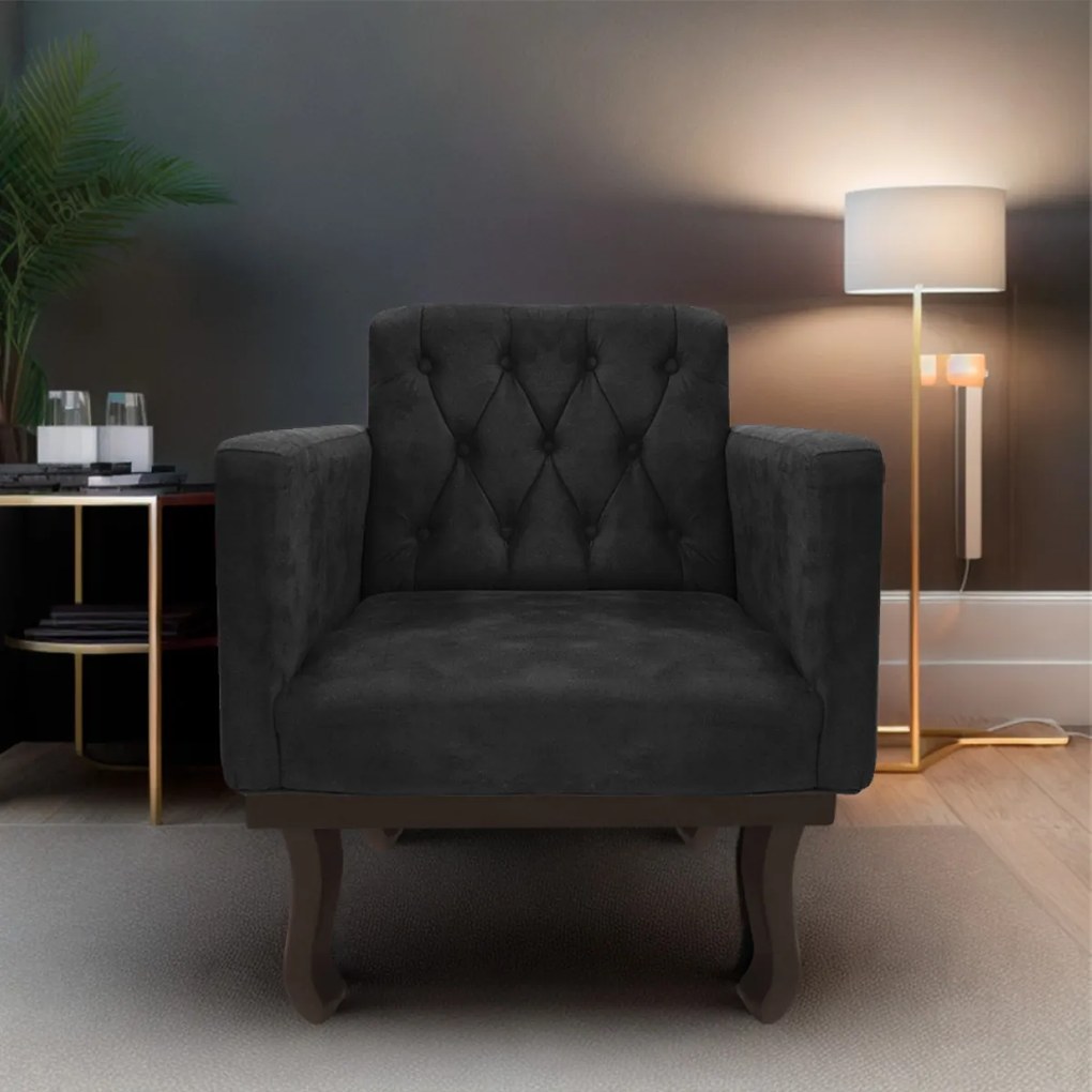 kit 02 Poltronas Classic Pés Luís XV Suede Preto - ADJ Decor