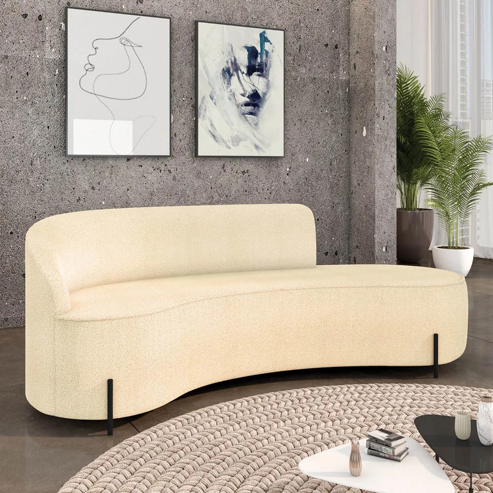 Sofá 4 Lugares Orgânico 220cm Pé Ferro Preto Morgan Bouclê - Terra - Bege