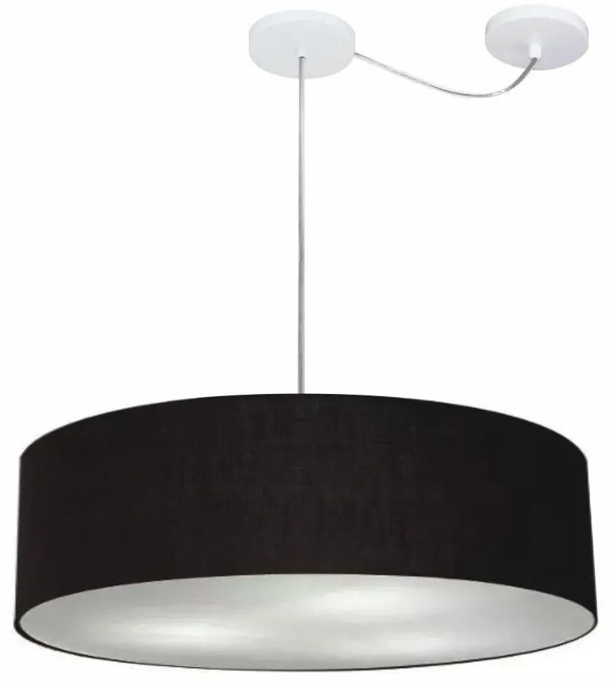 Lustre Pendente Cilíndrico Com Desvio Md-4265 Cúpula em Tecido 60x15cm Preto - Bivolt