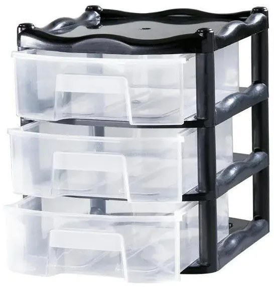 Gaveteiro New Preto e Transparente3 Andares