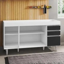 Balcão Gabinete para pia sem Tampo 150cm Marrocos Branco/Preto - Lumil