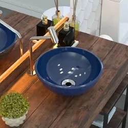Cuba Pia de Apoio para Banheiro Redonda Bowl 35 C08 Azul Escuro - Mpoz