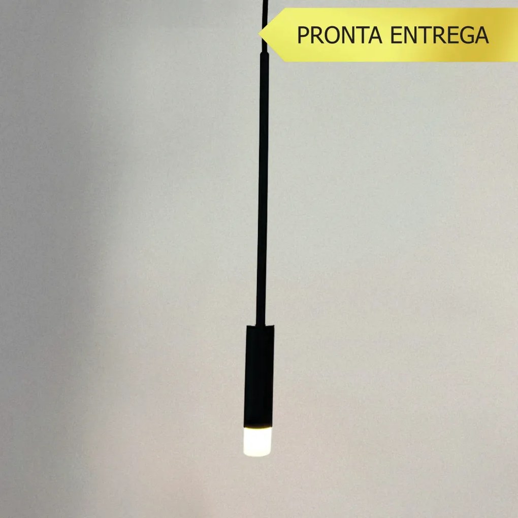 Pendente Tubo Haste Ø2,8X50Cm Ponteira Acrílico 1Xled 5W - Qimporta Pd... (PRETO, 110v)