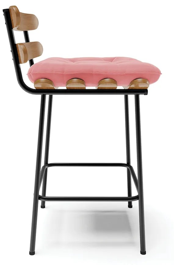Kit 02 Banquetas Costela Suede Base Metálica Preto - D'Rossi - Rose