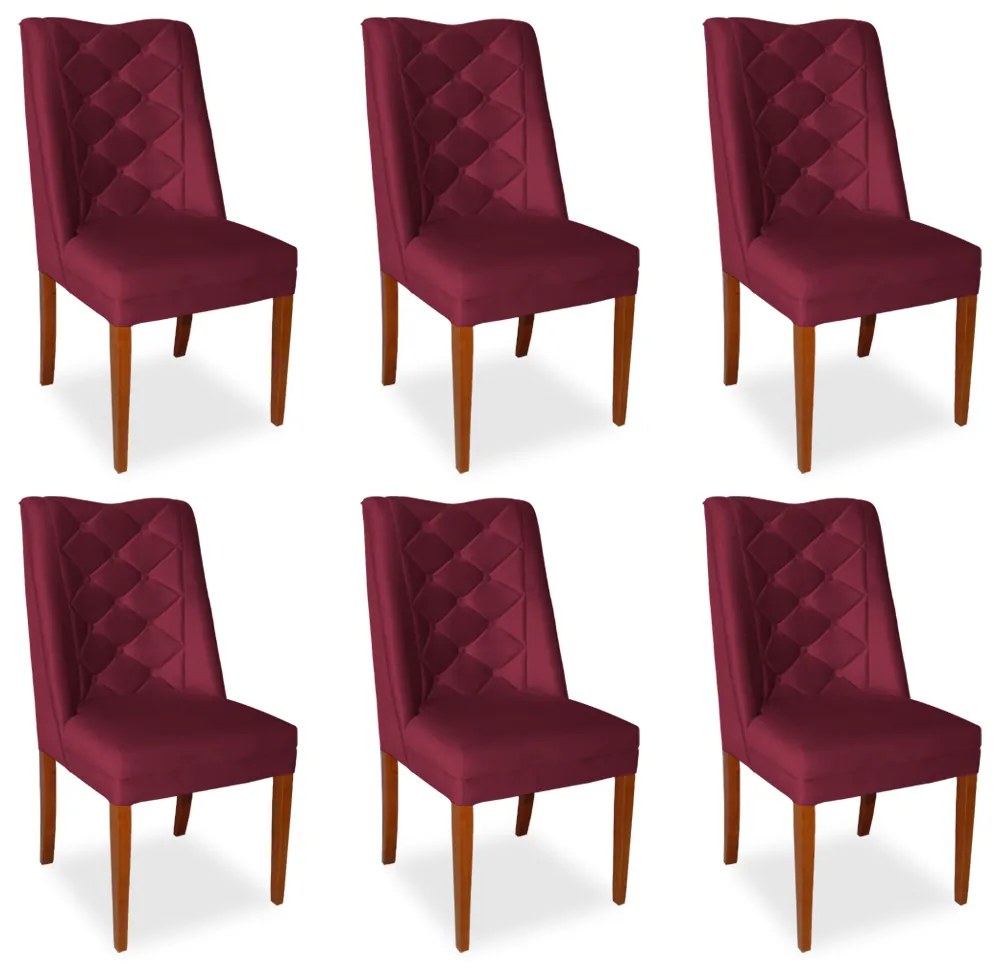 Kit 6 Cadeiras de Jantar Micheli Suede Bordo