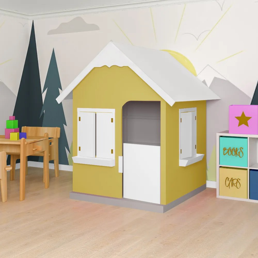 Casinha De Brinquedo Com Floreiros MDF Amarelo/Branco L12 - Gran Belo