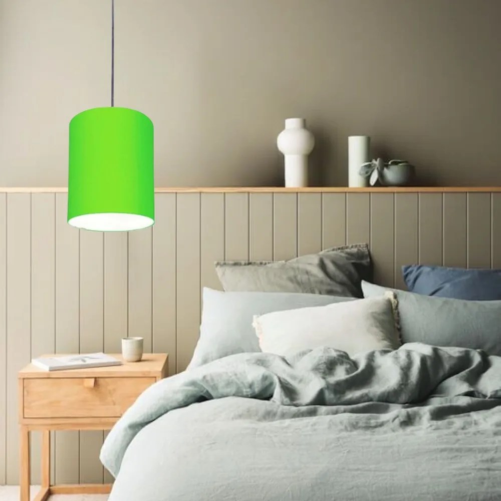 Lustre Pendente Cilíndrico Md-4012 Cúpula em Tecido 18x25cm Verde Limão - Bivolt