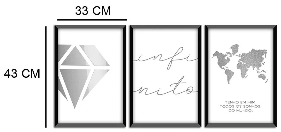 Kit 03 Quadros Decorativos "Infinito" 43x33 Cada - D'Rossi