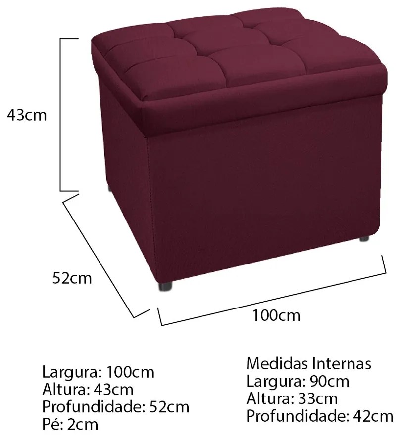 Calçadeira Copenhague 100 cm Solteiro Suede Bordô - ADJ Decor