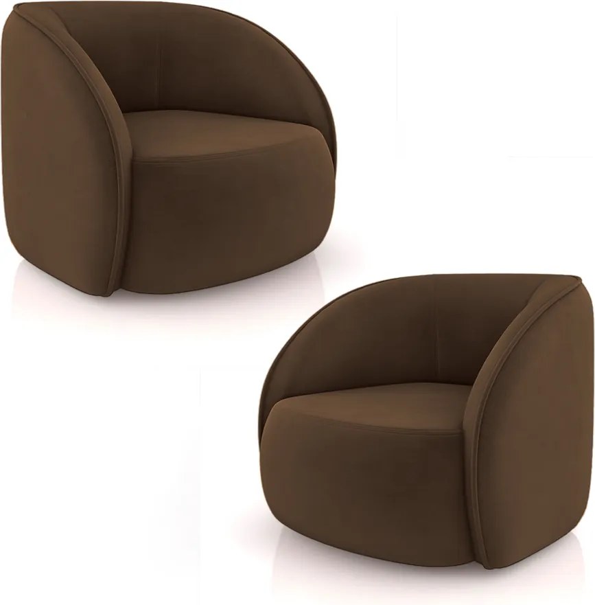 Kit 2 Poltronas Decorativas Sala de Estar Clarke Veludo Marrom G45 - Gran Belo