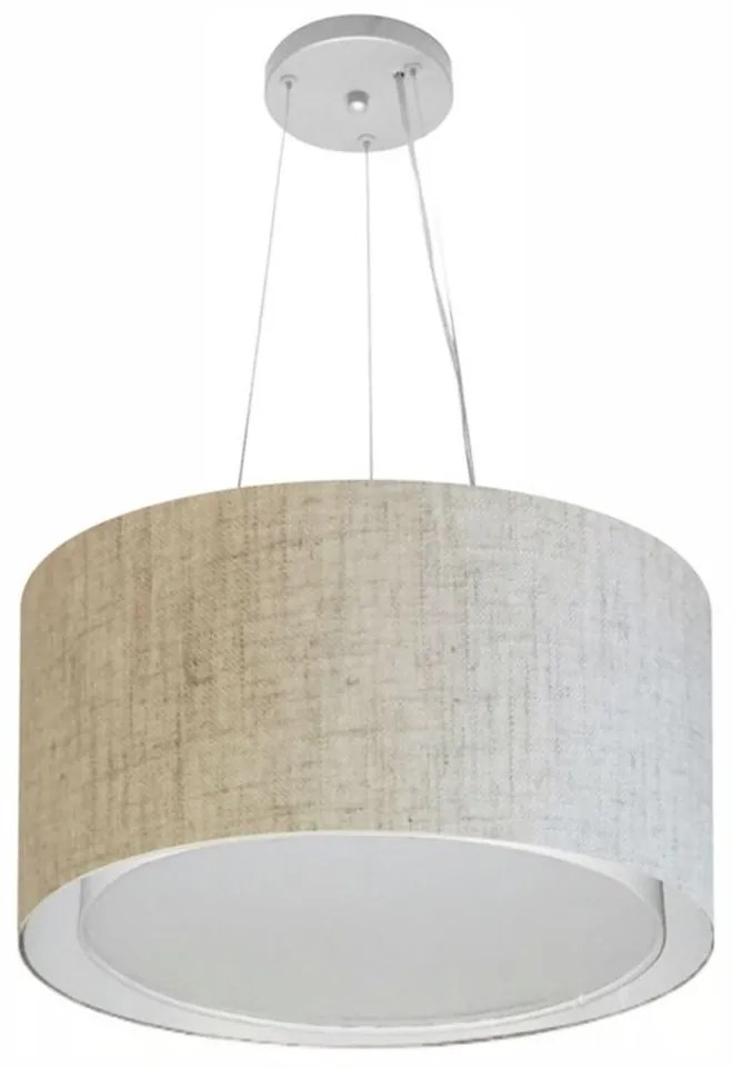 Lustre Pendente Cilíndrico Duplo Md-4123 Cúpula em Tecido 40x25cm Rustico Bege - Bivolt