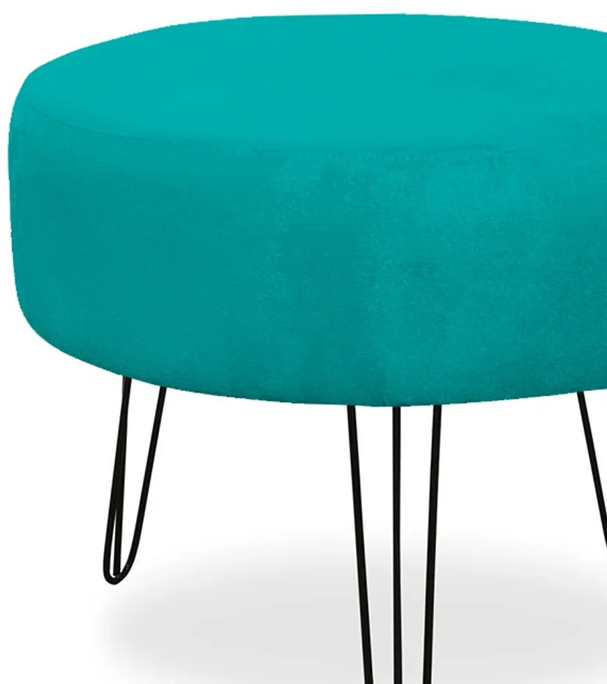 Puff Redondo para Sala Chloe Suede Azul Tiffany