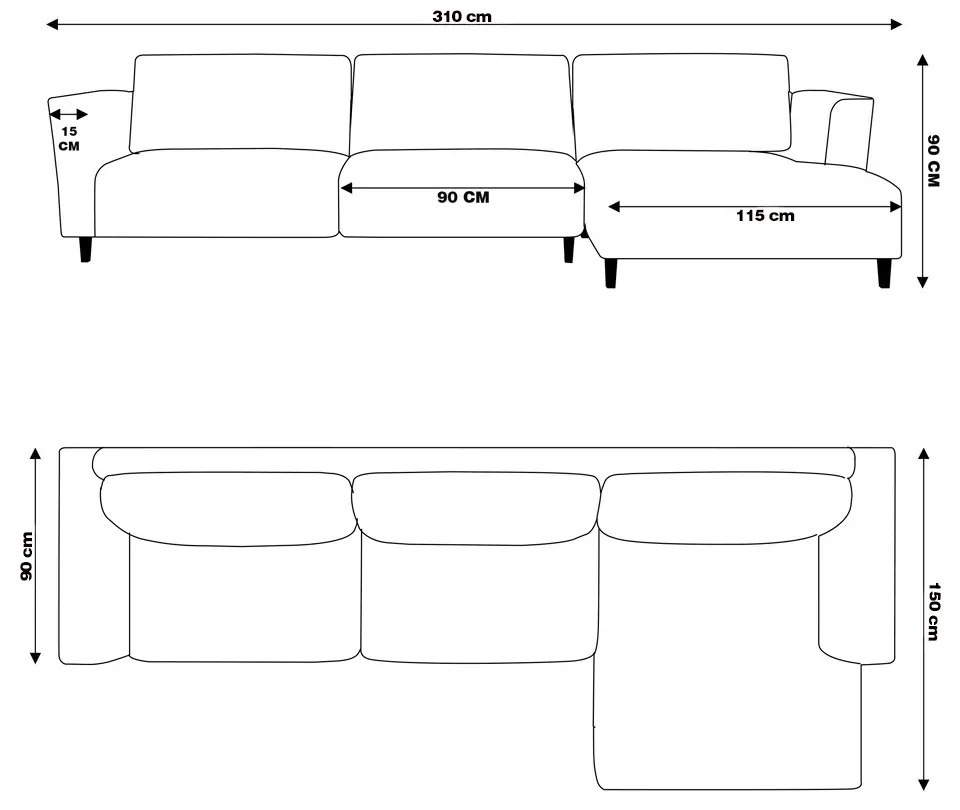 Sofá 310cm com Chaise Direita Franz Suede Rosê - Gran Belo