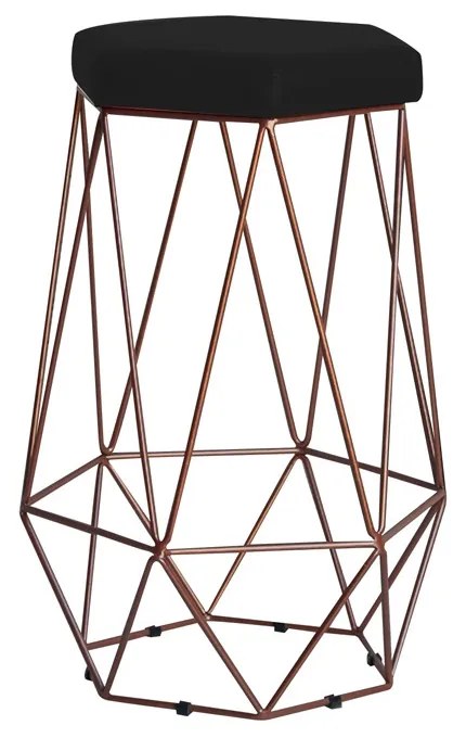 Banqueta Decorativa Rubel Base Bronze Veludo Preto G41 - Gran Belo