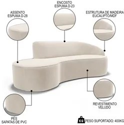 Sofá Living  4 Lugares 300cm Braço Direito Mozart D06 Veludo Bege - Mp
