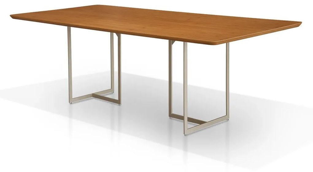 Mesa de Jantar Gaeta Retangular Tampo com Lâmina Cinamomo Base Aço Carbono Pintura Eletrostática
