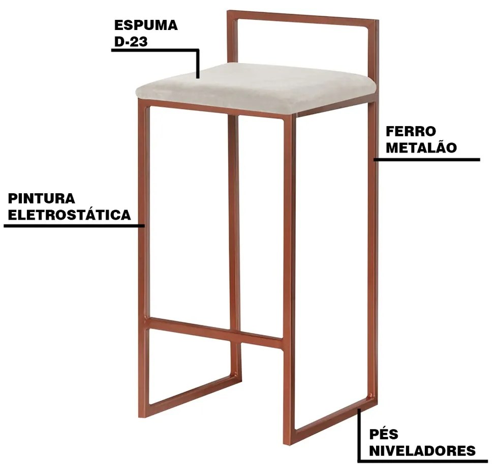 Kit 2 Banqueta Decorativa Selena Base Bronze Suede Bege G41 - Gran Belo