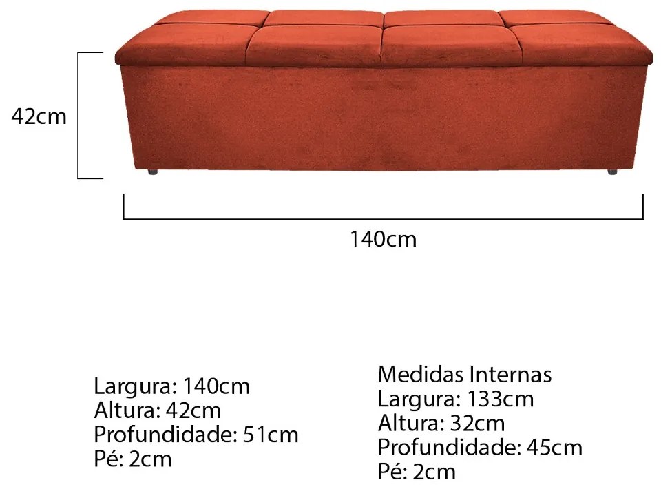 Calçadeira Munique 140 cm Casal Suede Terracota - ADJ Decor