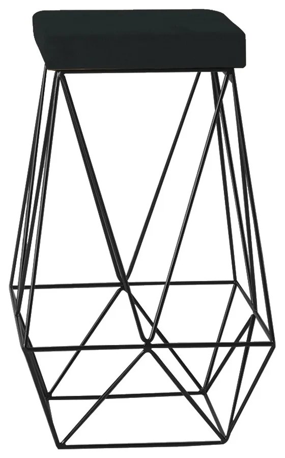 Banqueta Decorativa Kathy Base Preta Veludo Preto G41 - Gran Belo