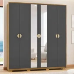 Guarda Roupa Casal 203cm Com Espelho Noronha Nature/Alasca - Vila Rica