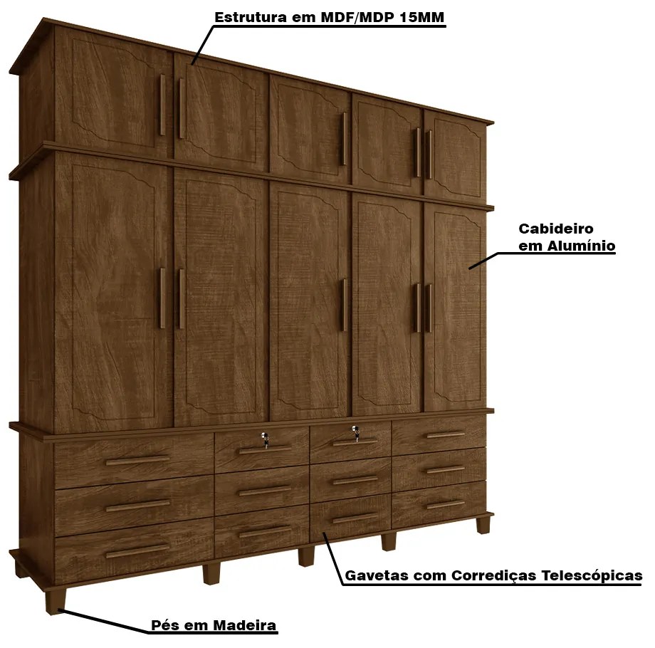 Guarda Roupa 10 Portas e 12 Gavetas Nicolau Malbec G37 - Gran Belo