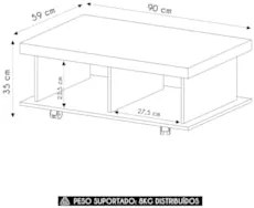 Mesa de Centro 90cm Para Sala Tamburato 50mm Kael Cinamomo A09 - Mpoze