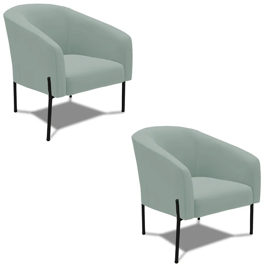 Poltrona Decorativa Pé de Ferro Preto Kit 2 Stella Cotelê Ext/Veludo D03 - D'Rossi - Menta