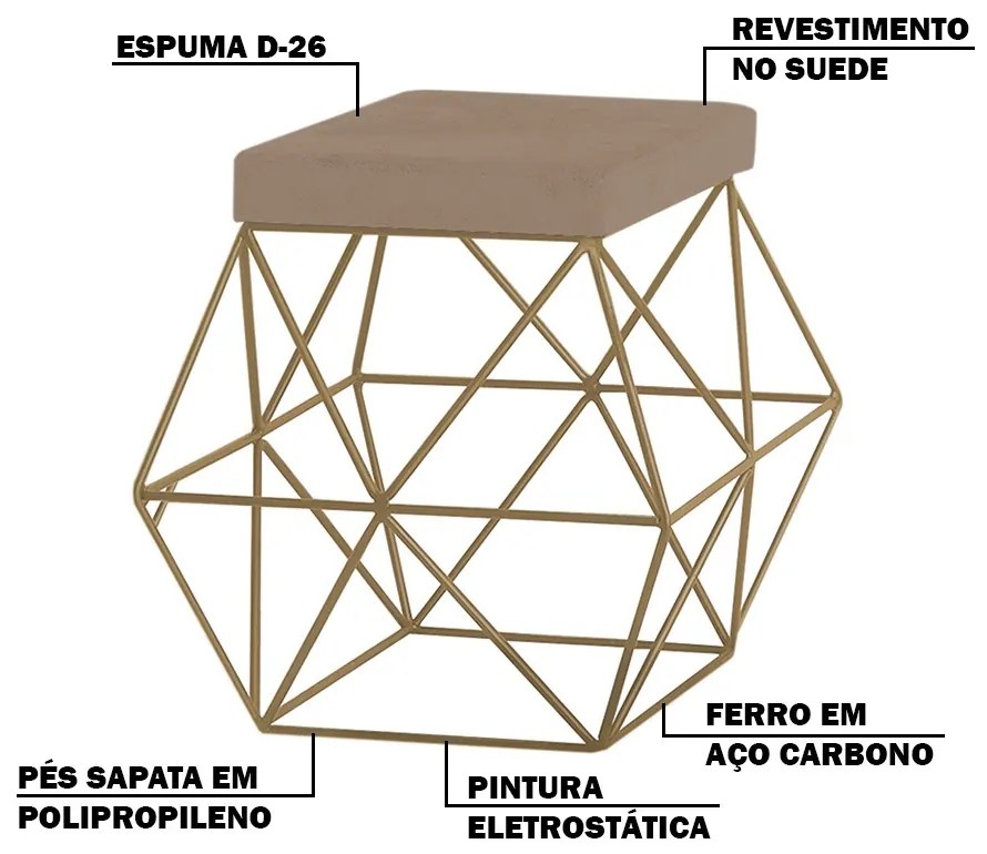 Kit 2 Puffs Decorativo Sala de Estar Base Gold Trixie Suede Cappuccino G41 - Gran Belo