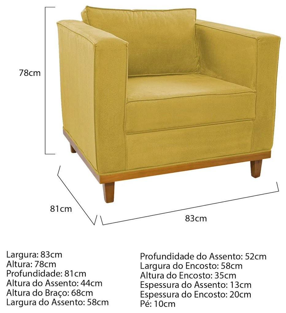Kit Sofá 2 Lugares e Poltrona Europa Suede Amarelo ADJ Decor