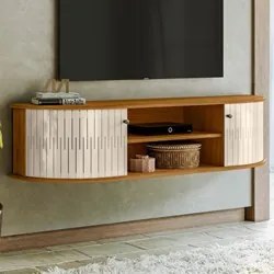 Rack Bancada para TV 60 Pol Suspenso 136cm Helena M01 Naturale/Off Whi