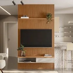 Painel Ripado para TV 60 Pol. com Bancada 141cm Prime Plus L06 Nature/