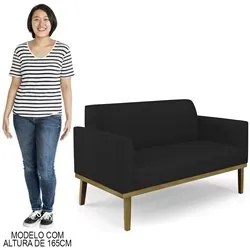 Sofá Namoradeira e 2 Poltronas Base Madeira Castanho Maressa Linho Pre