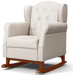 Kit 02 Poltronas Amamentação Base Madeira Balanço Lucy Z39 Suede Bege