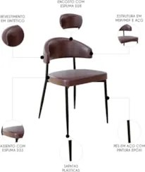Cadeira de Jantar Estofada Kit 8 Chloe M25 Sintético Café - Mpozenato