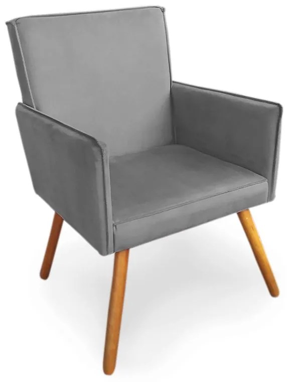 Poltrona Decorativa Vênus com Debrum Pés Palito Madeira Suede Cinza - Sheep Estofados - Cinza