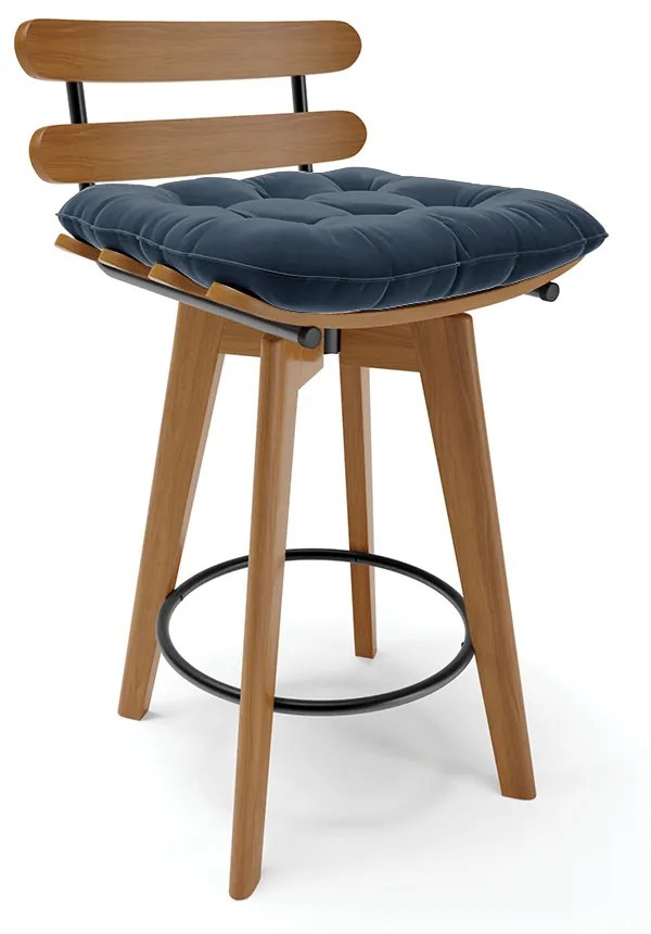 Banqueta Giratória Costela Suede Base Madeira MA70 - D'Rossi - Azul Marinho