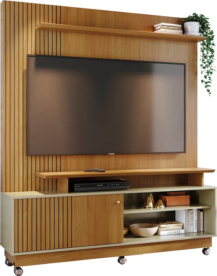 Estante de TV 65 Pol 160cm com Rodízio para Sala Quirel Cumaru/Opala M20 - D'Rossi