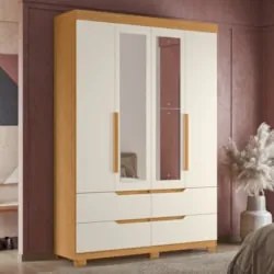 Guarda Roupa Solteiro 160cm com Espelho Doble Cinamomo/Off  - Albatroz