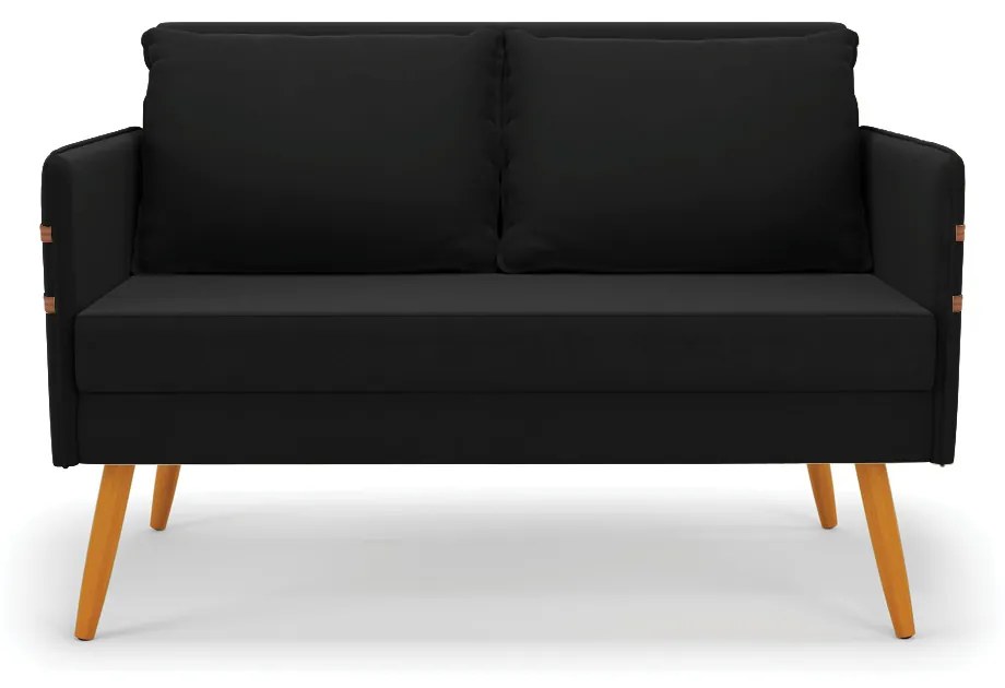 Kit 01 Namoradeira 02 Lugares e 02 Poltronas Mari Suede Base de Madeira MA30 - D'Rossi - Preto