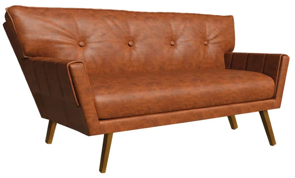 Sofá 2 Lugares Namoradeira Pé de Madeira Anitta Sintético PU Nozes D03 - D'Rossi