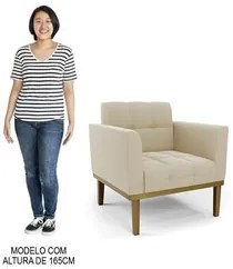 Sofá Namoradeira e 2 Poltronas Base Madeira Castanho Ana Suede Bege -