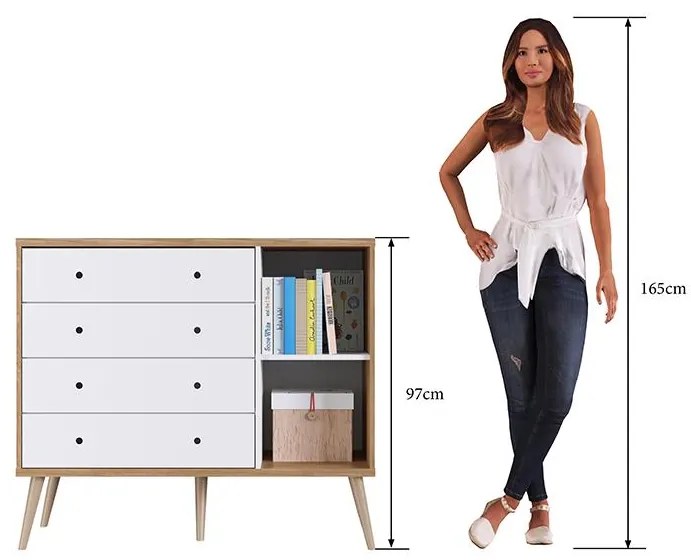 Comoda Infantil Retrô 04 Gavetas 1 Porta Pés Palito - Branco/Itapua