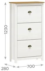 Sapateira de Madeira 3 Portas 70cm Estilo Americano Lázio F07 Branco/C