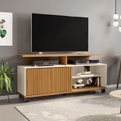 Rack Bancada Para TV Até 52 Pol. com Rodízios 1 Porta Topázio Cinamomo