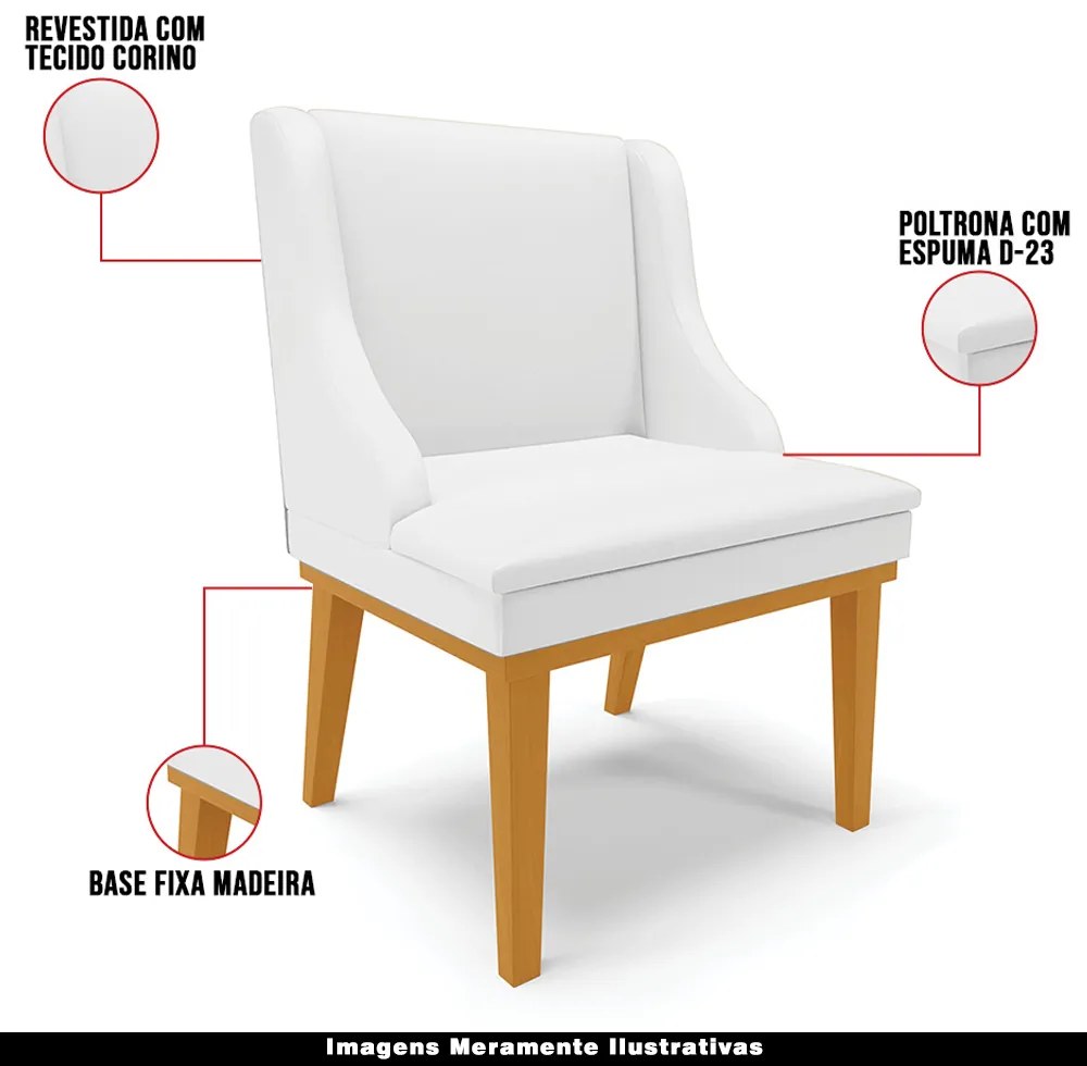 Kit 5 Cadeiras Decorativas Sala de Jantar Base Fixa de Madeira Firenze PU Branco Fosco/Castanho G19 - Gran Belo