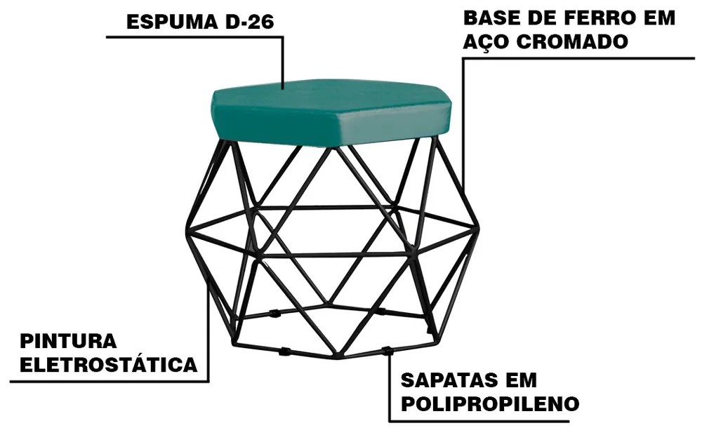 Kit 2 Puff Decorativo Base Preta Elsa Suede Azul Claro G41 - Gran Belo