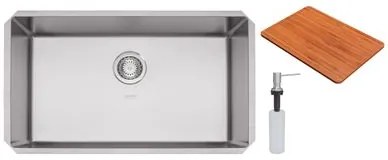 Cuba Quadrum 70 U Undermount Tramontina 70x40x20 cm em Aço Inox com Dosador de Sabão e Tábua