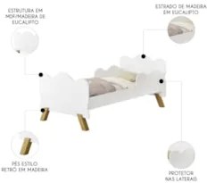 Mini Cama Infantil 148x68cm Proteção Lateral Vivi Branca Z53 - Mpozena